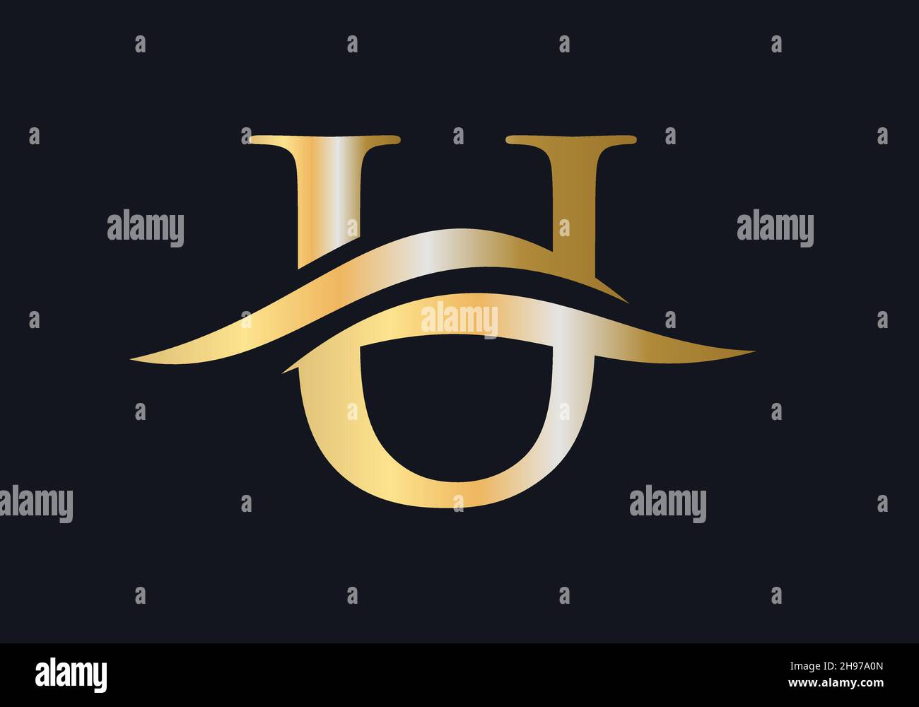 Design Premium Letter U con logo e concetto Water Wave. Logo con lettera U. Illustrazione Vettoriale