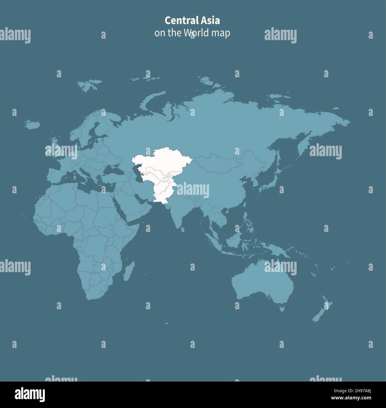 mappa vettoriale dell'asia centrale. Mappa del mondo per regione. Illustrazione Vettoriale