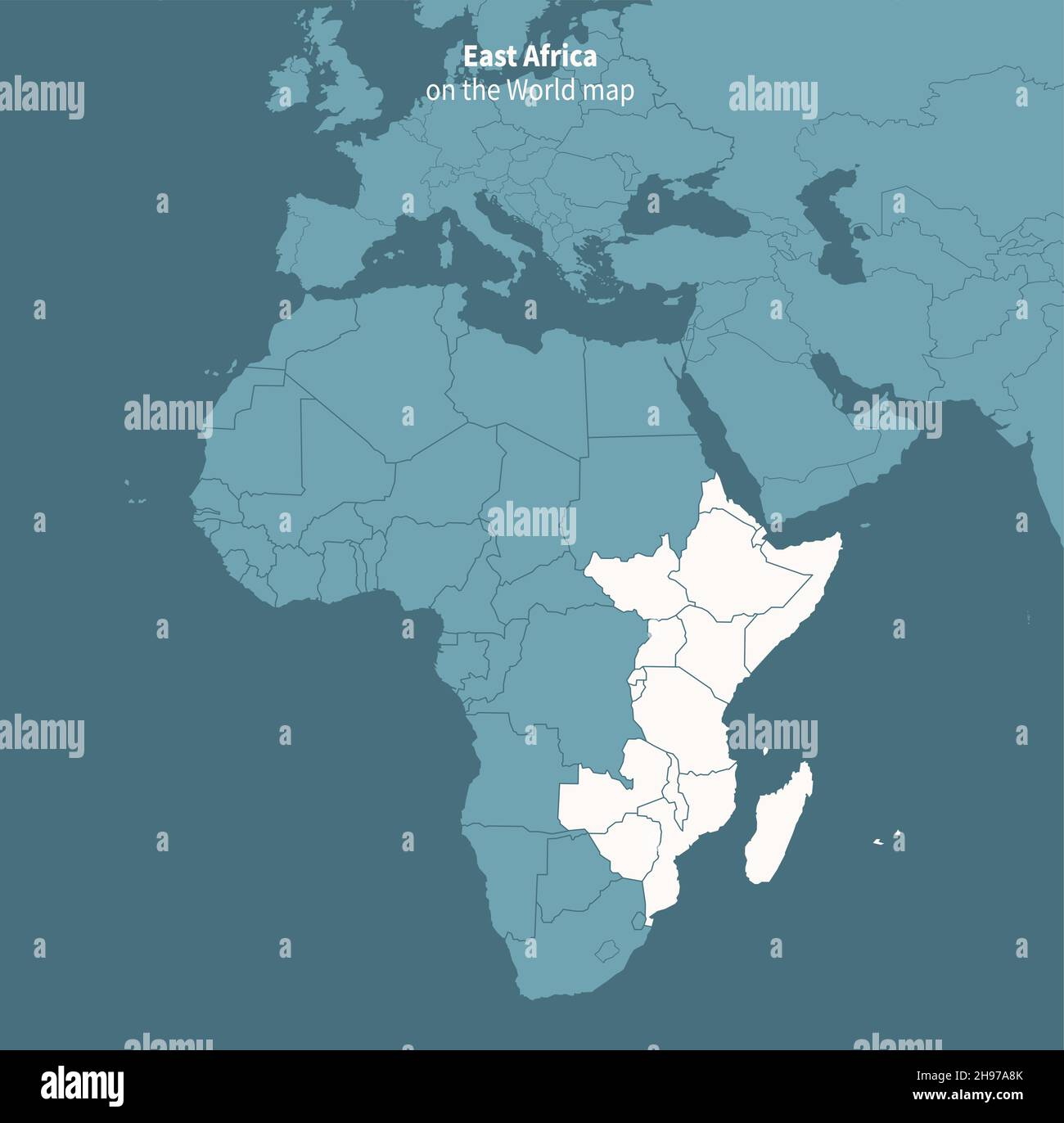 mappa vettoriale dell'africa orientale. Mappa del mondo per regione. Illustrazione Vettoriale