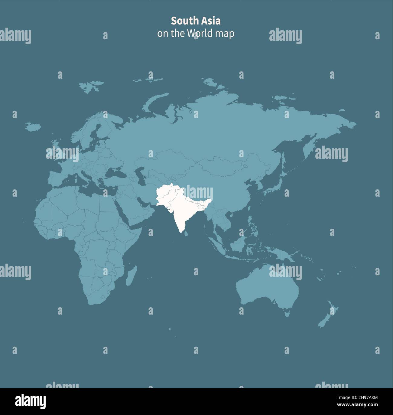 Mappa vettoriale Asia meridionale. Mappa del mondo per regione. Illustrazione Vettoriale