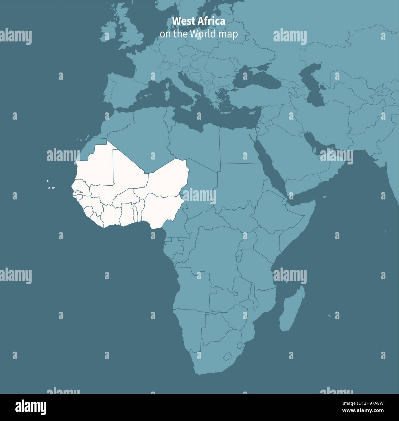Mappa vettoriale dell'africa occidentale. Mappa del mondo per regione. Illustrazione Vettoriale