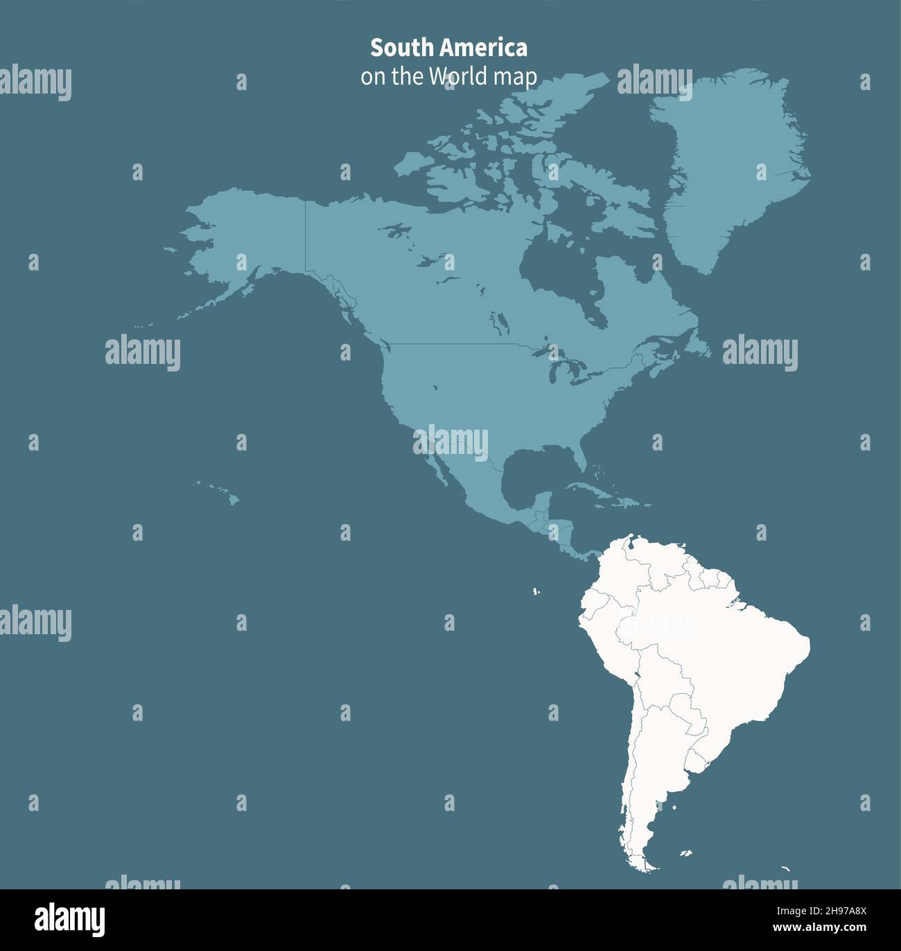 Mappa vettoriale del Sud america. Mappa del mondo per regione. Illustrazione Vettoriale