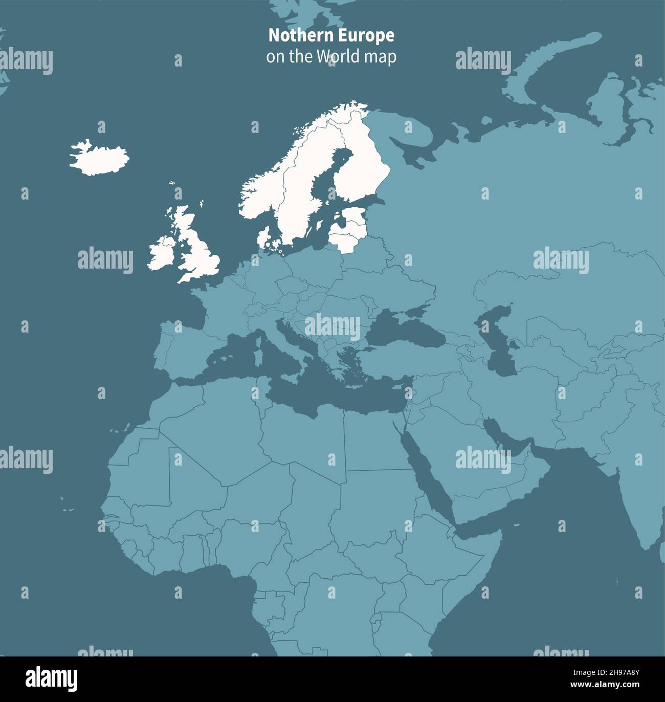 Mappa vettoriale dell'europa del Nord. Mappa mondiale per regione. Illustrazione Vettoriale