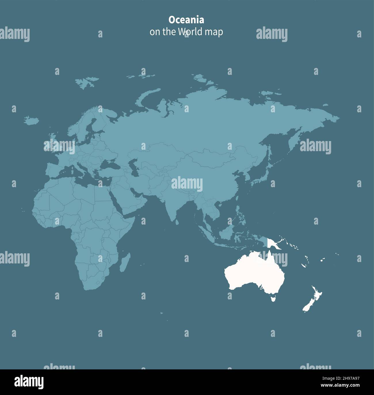 Mappa vettoriale Oceania. Mappa del mondo per regione. Illustrazione Vettoriale