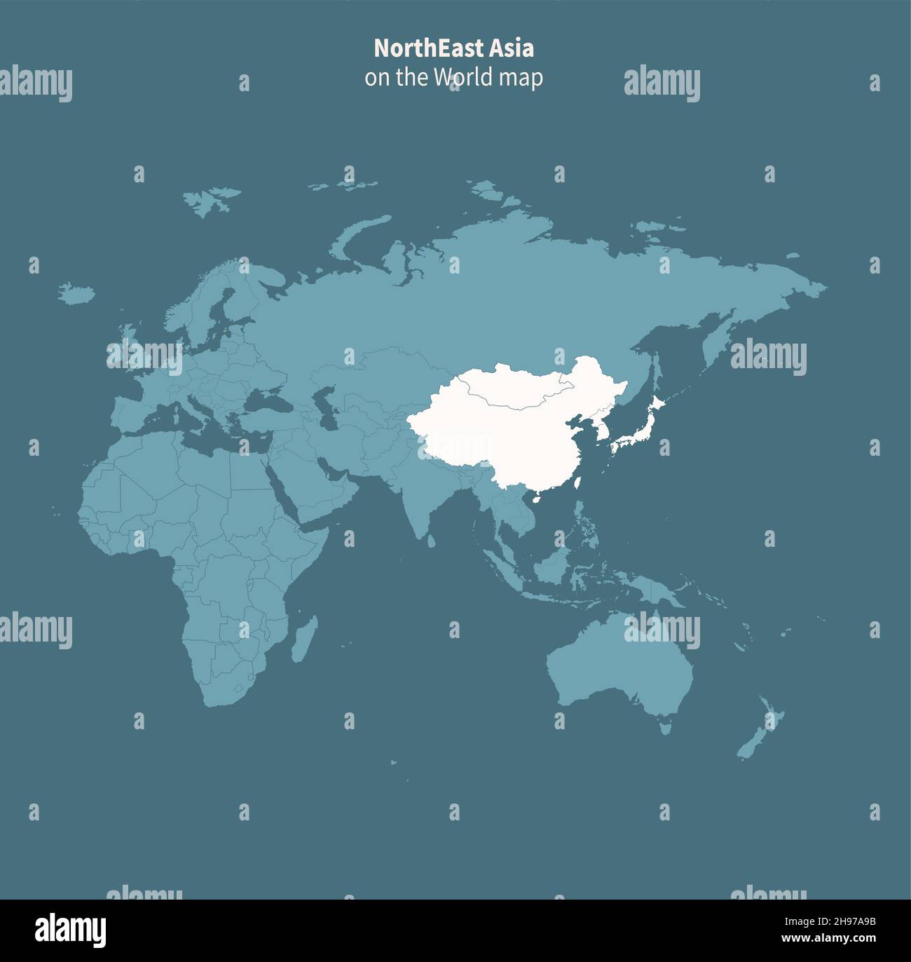 Mappa vettoriale asia nord-orientale. Mappa del mondo per regione. Illustrazione Vettoriale