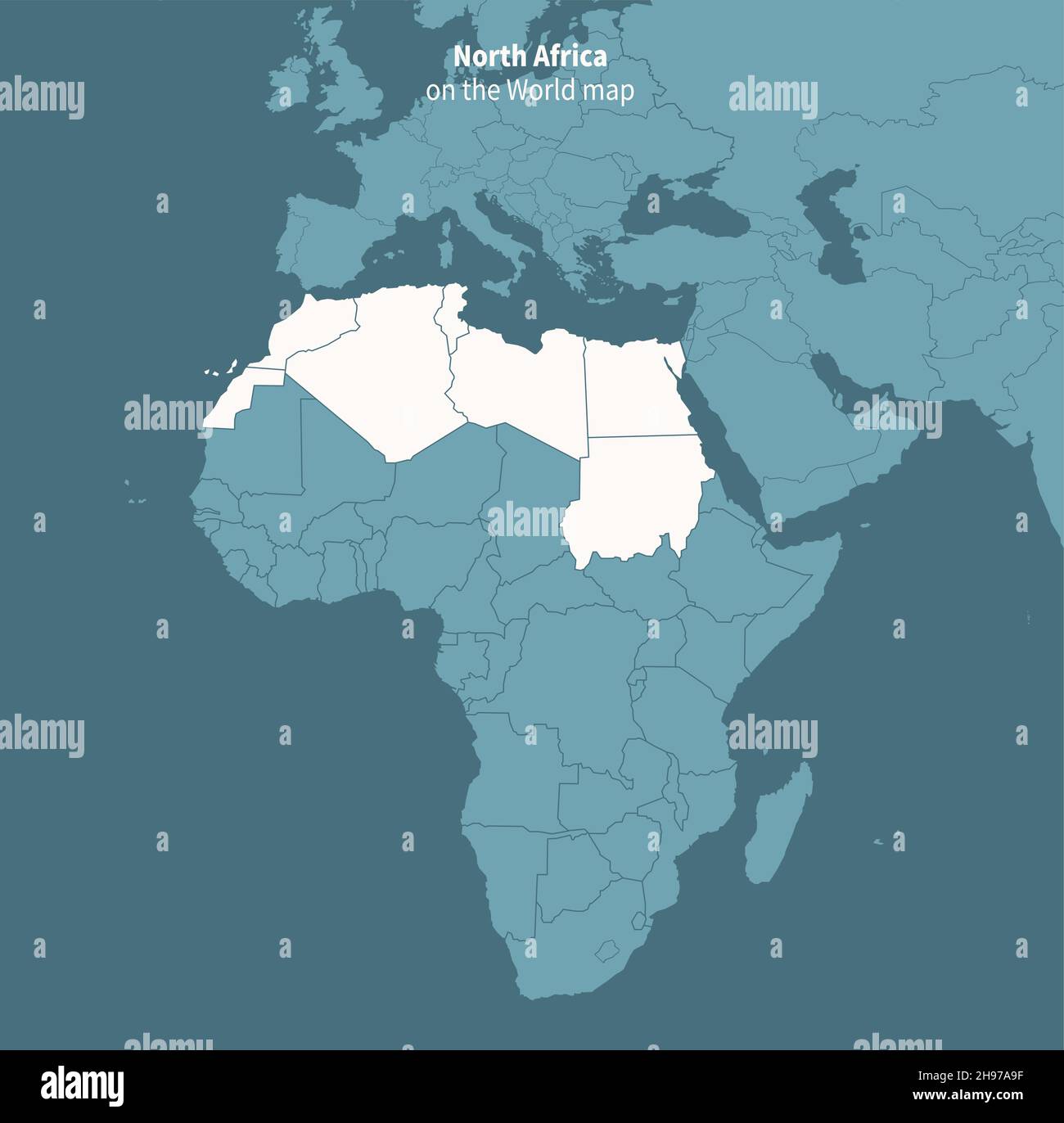 Mappa vettoriale dell'africa settentrionale. Mappa del mondo per regione. Illustrazione Vettoriale