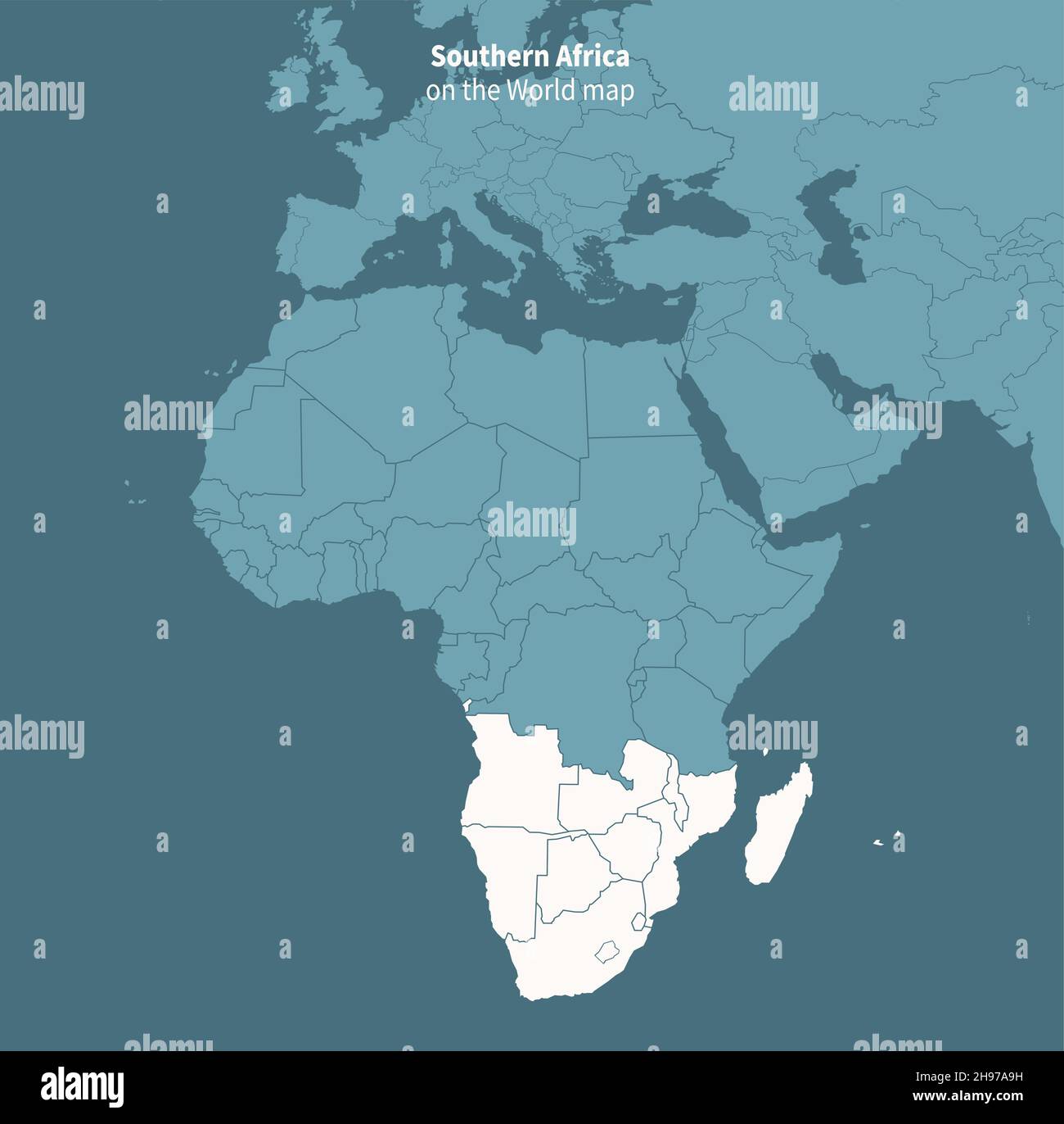 Mappa vettoriale dell'africa meridionale. Mappa del mondo per regione. Illustrazione Vettoriale