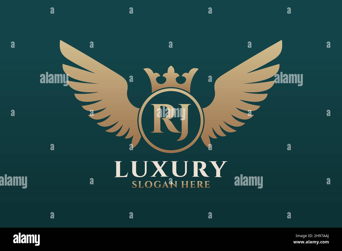 Luxury Royal Wing Letter RJ crest Gold color Logo Vector, Victory logo, crest logo, wing logo, Vector logo . Illustrazione Vettoriale