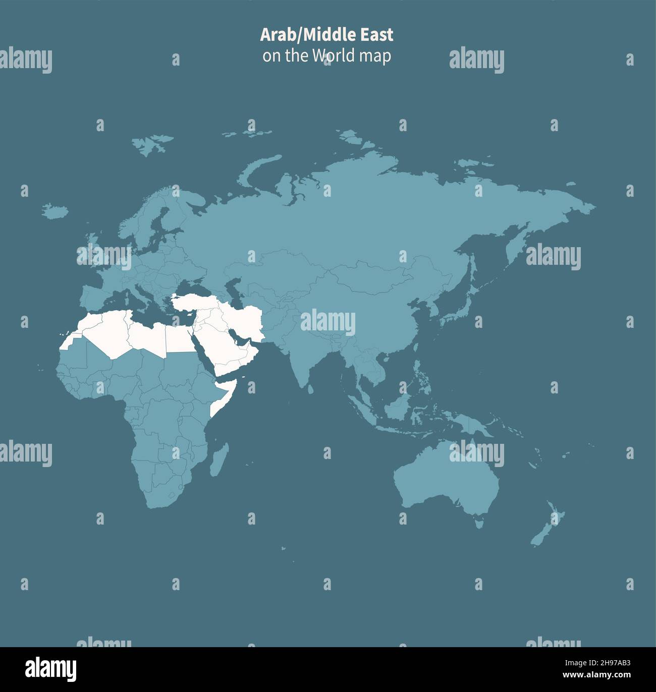 Mappa vettoriale Medio Oriente. Mappa del mondo per regione. Illustrazione Vettoriale