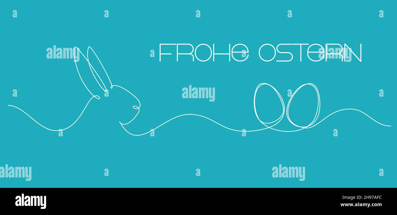 Coniglietto pasquale disegno continuo di una linea. Buona Pasqua in tedesco. Immagine semplice coniglio. Illustrazione vettoriale minimalista. Illustrazione Vettoriale