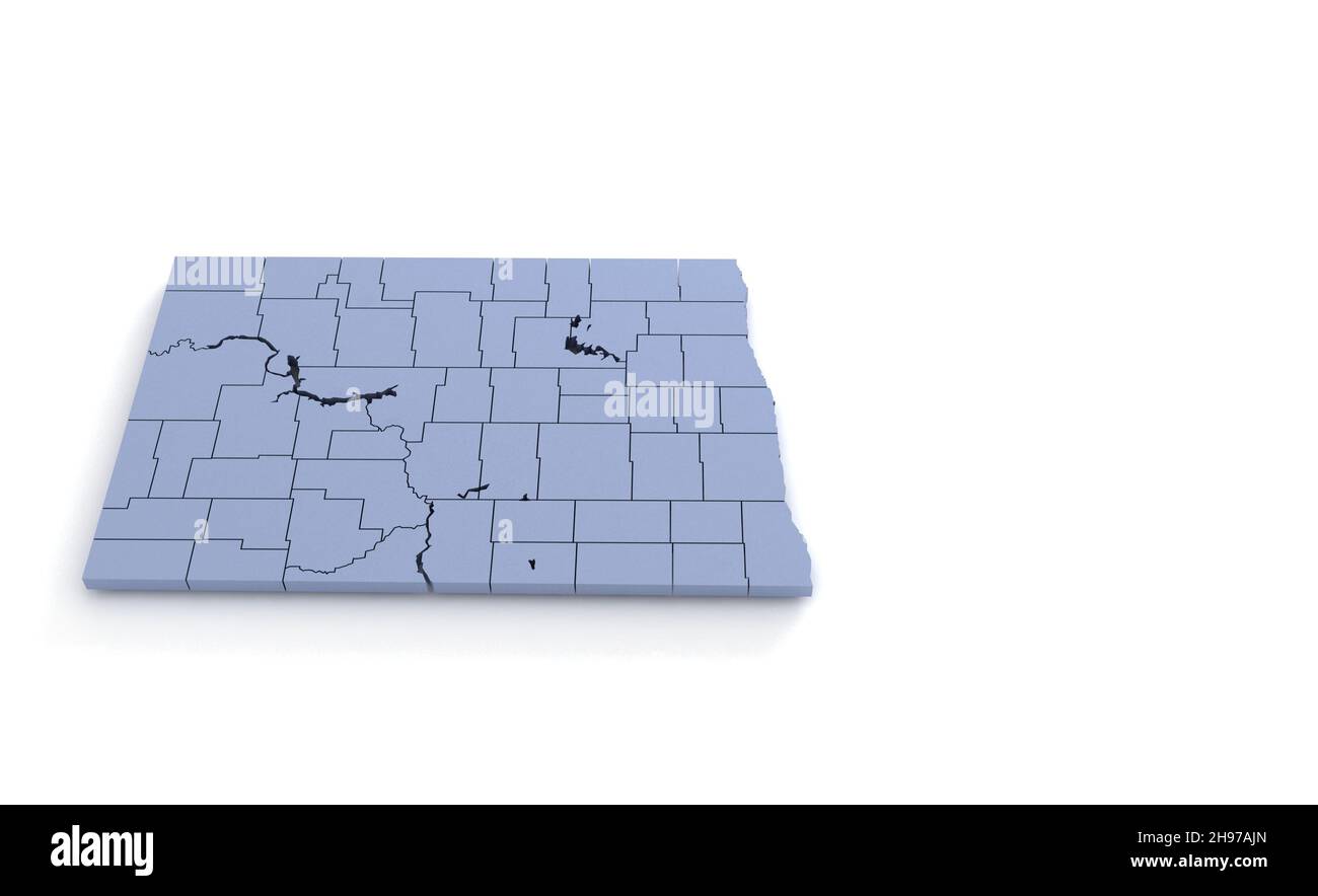 North Dakota state Map 3D. Stato 3D rendering impostato negli Stati Uniti. Foto Stock