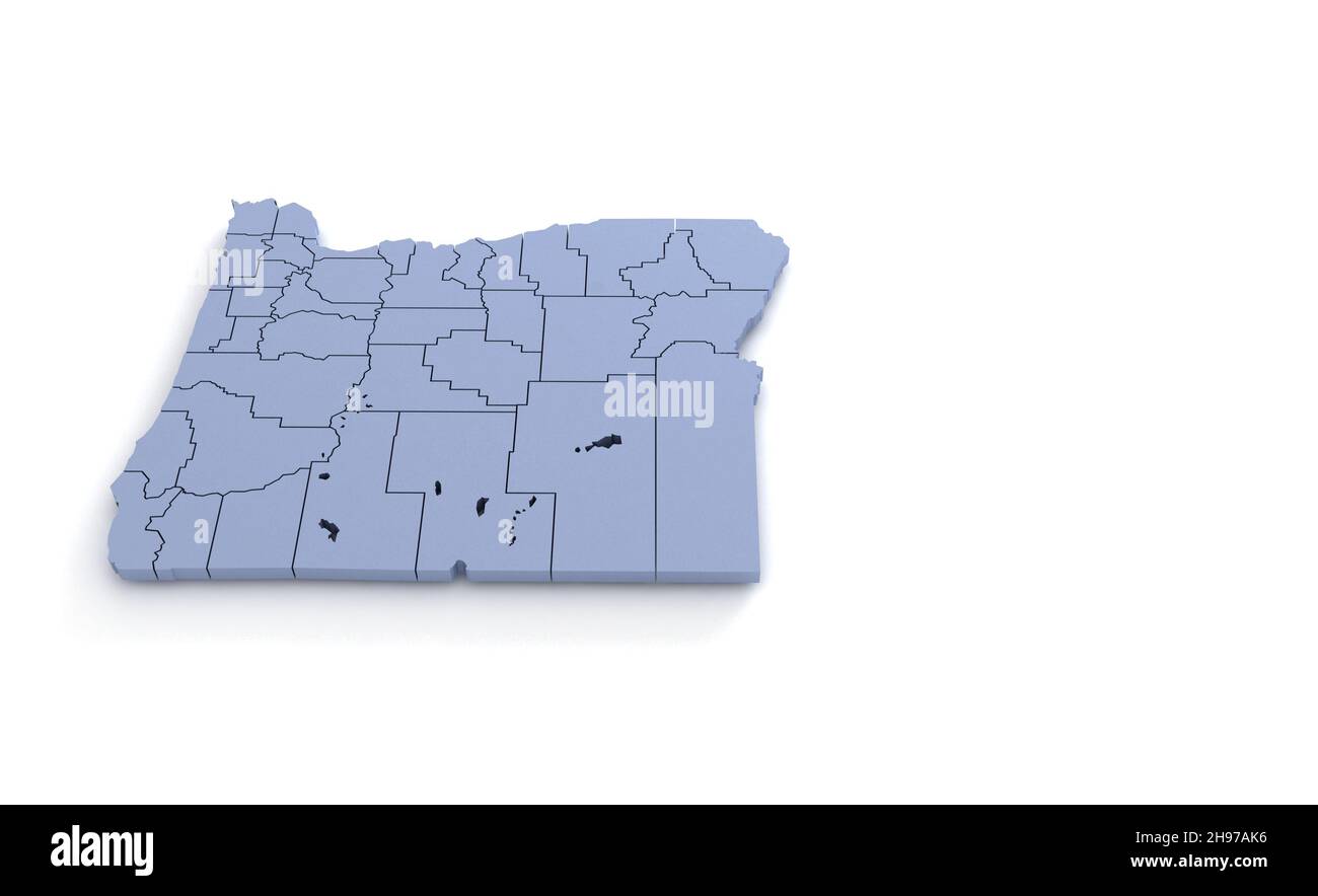 Mappa dello stato dell'Oregon 3D. Stato 3D rendering impostato negli Stati Uniti. Foto Stock