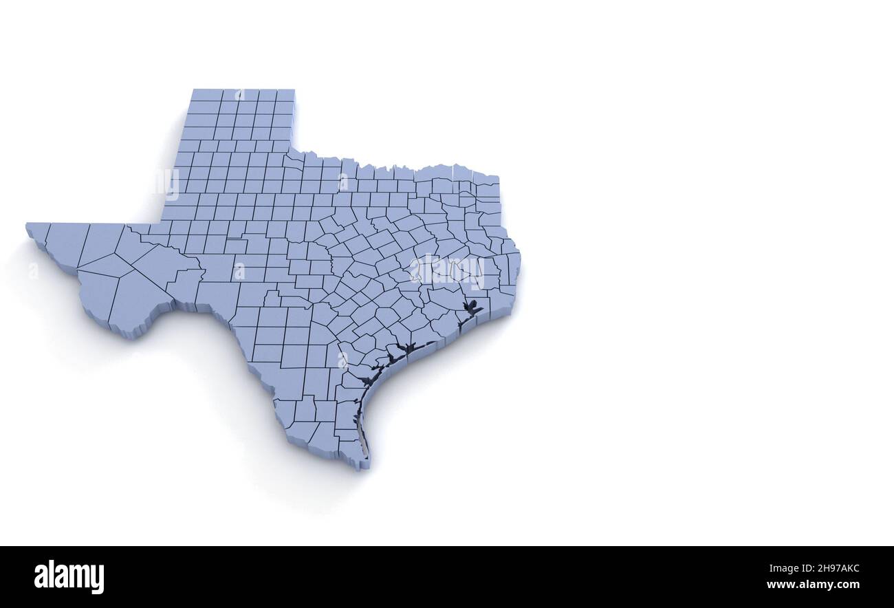 Mappa dello stato del Texas 3D. Stato 3D rendering impostato negli Stati Uniti. Foto Stock