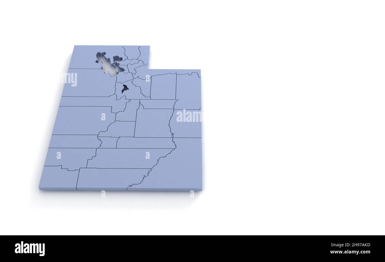 Mappa dello stato dello Utah 3D. Stato 3D rendering impostato negli Stati Uniti. Foto Stock