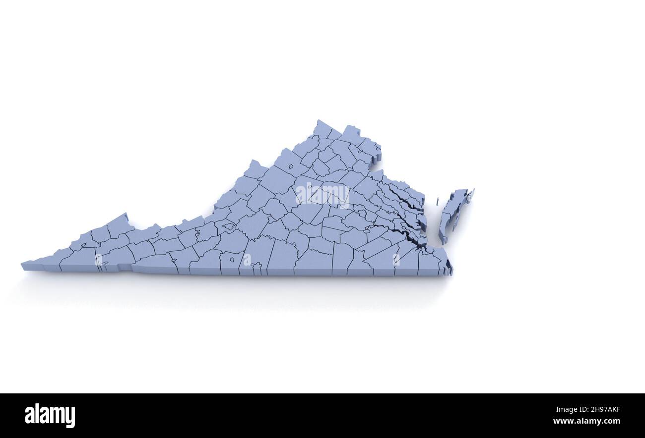 Mappa dello stato della Virginia 3D. Stato 3D rendering impostato negli Stati Uniti. Foto Stock