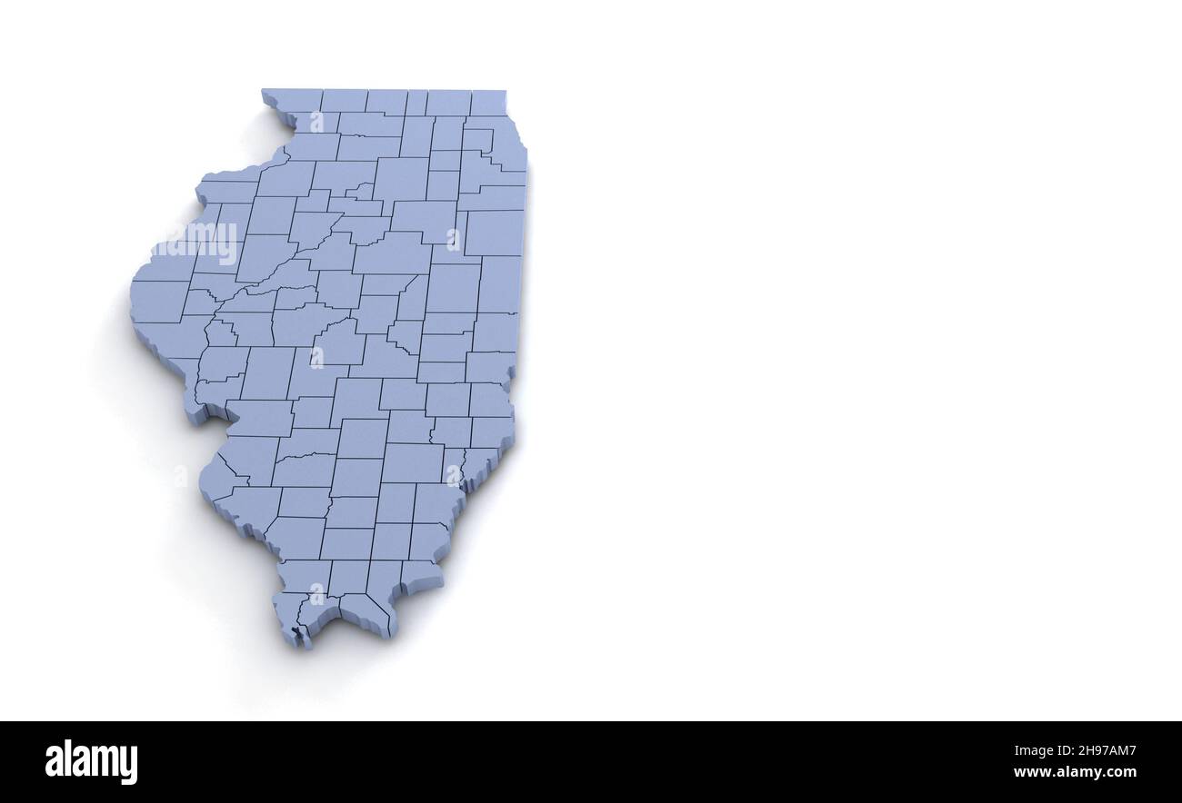 mappa dello stato dell'illinois 3D. Stato 3D rendering impostato negli Stati Uniti. Foto Stock
