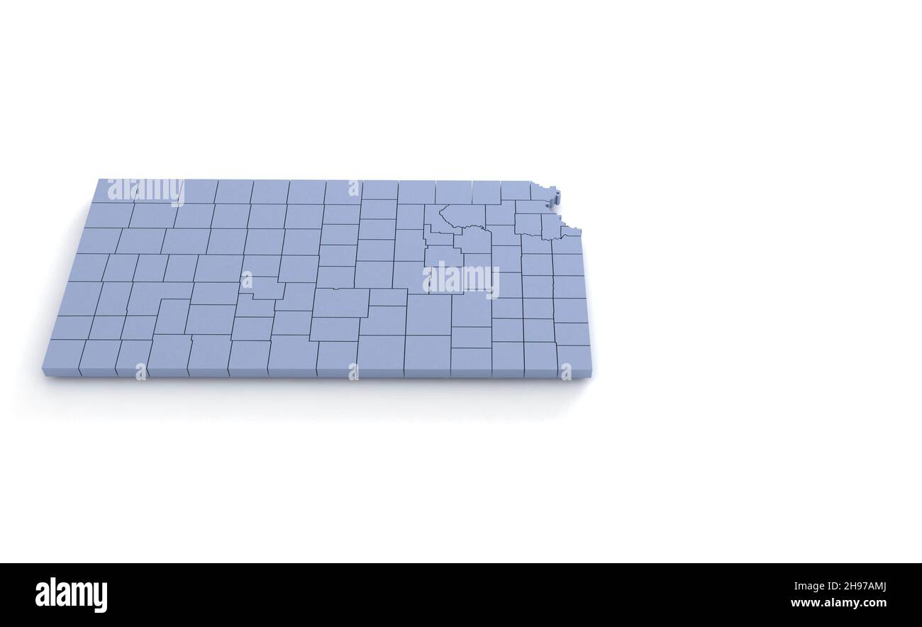 Mappa dello stato del Kansas 3D. Stato 3D rendering impostato negli Stati Uniti. Foto Stock