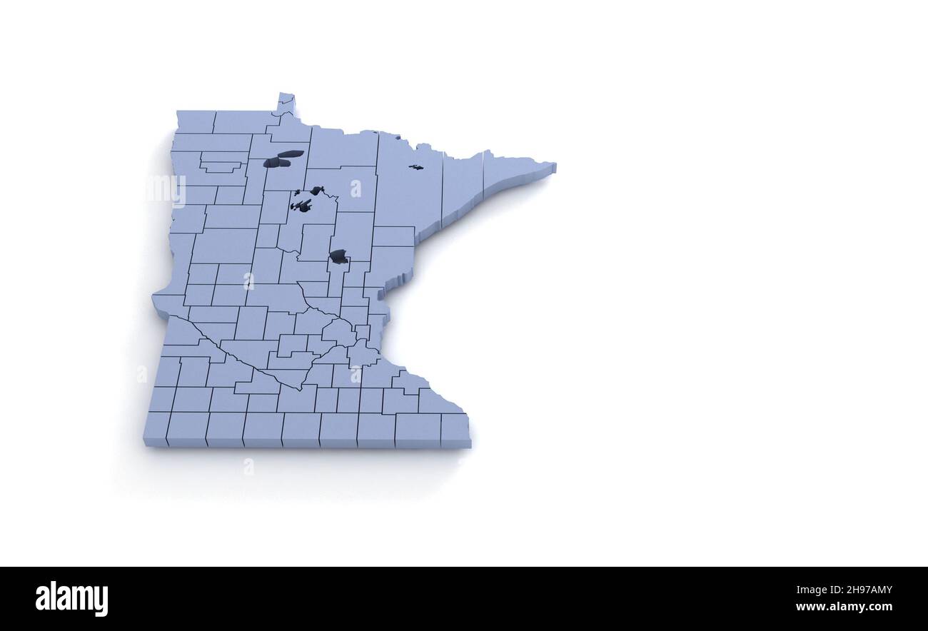 Mappa dello stato del Minnesota 3D. Stato 3D rendering impostato negli Stati Uniti. Foto Stock