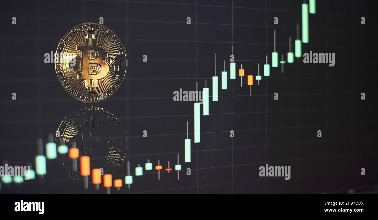 Crescita di Bitcoin Stock. Il grafico mostra un forte aumento del prezzo  del bitcoin. Investire in risorse virtuali. Piattaforma di investimento con  grafici e bitcoin Foto stock - Alamy