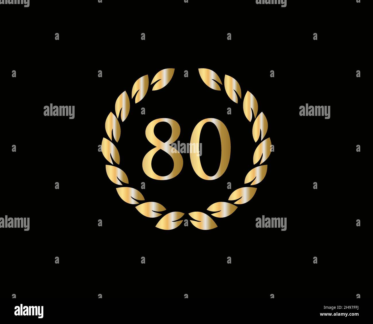 Modello con logo ad anello per l'anniversario dell'80° anno. Logo degli anni  80 con anello d'oro isolato su sfondo nero, per compleanno, anniversario  Immagine e Vettoriale - Alamy