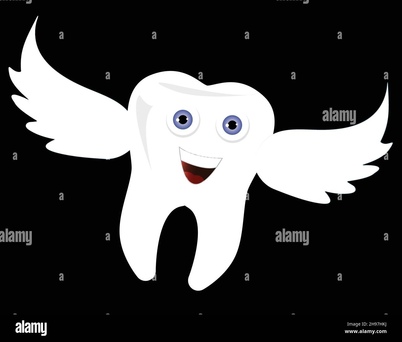 Divertente cute dente Fairy volare. Buon dente bianco, cura dentale clipart. Illustrazione vettoriale Illustrazione Vettoriale