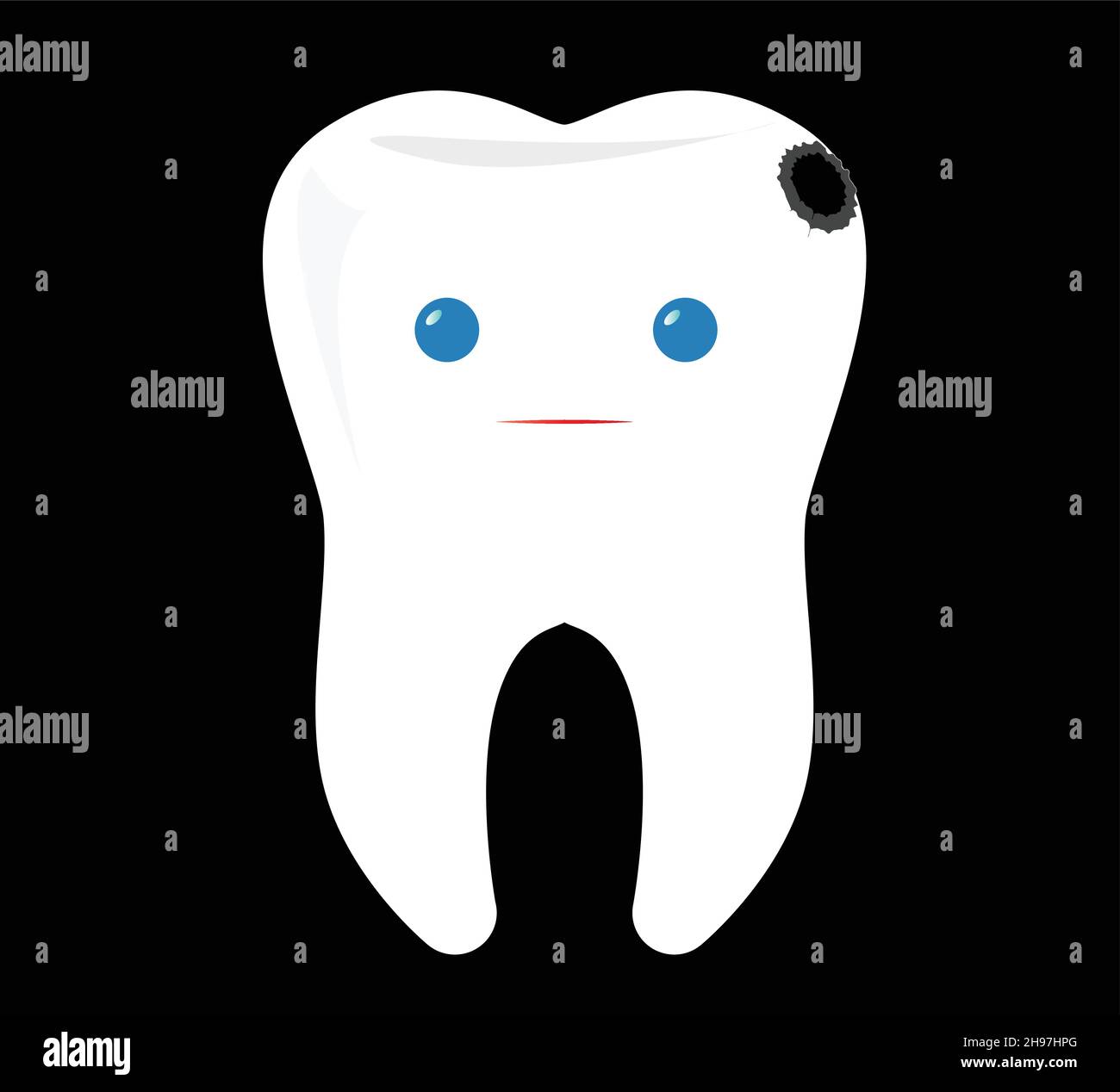 Illustrazione del vettore del dente sorpresa, logo del carattere del dente per un dentista cliniche isolate su sfondo nero. Cura dentale clipart, idee del logo. Stoma Illustrazione Vettoriale