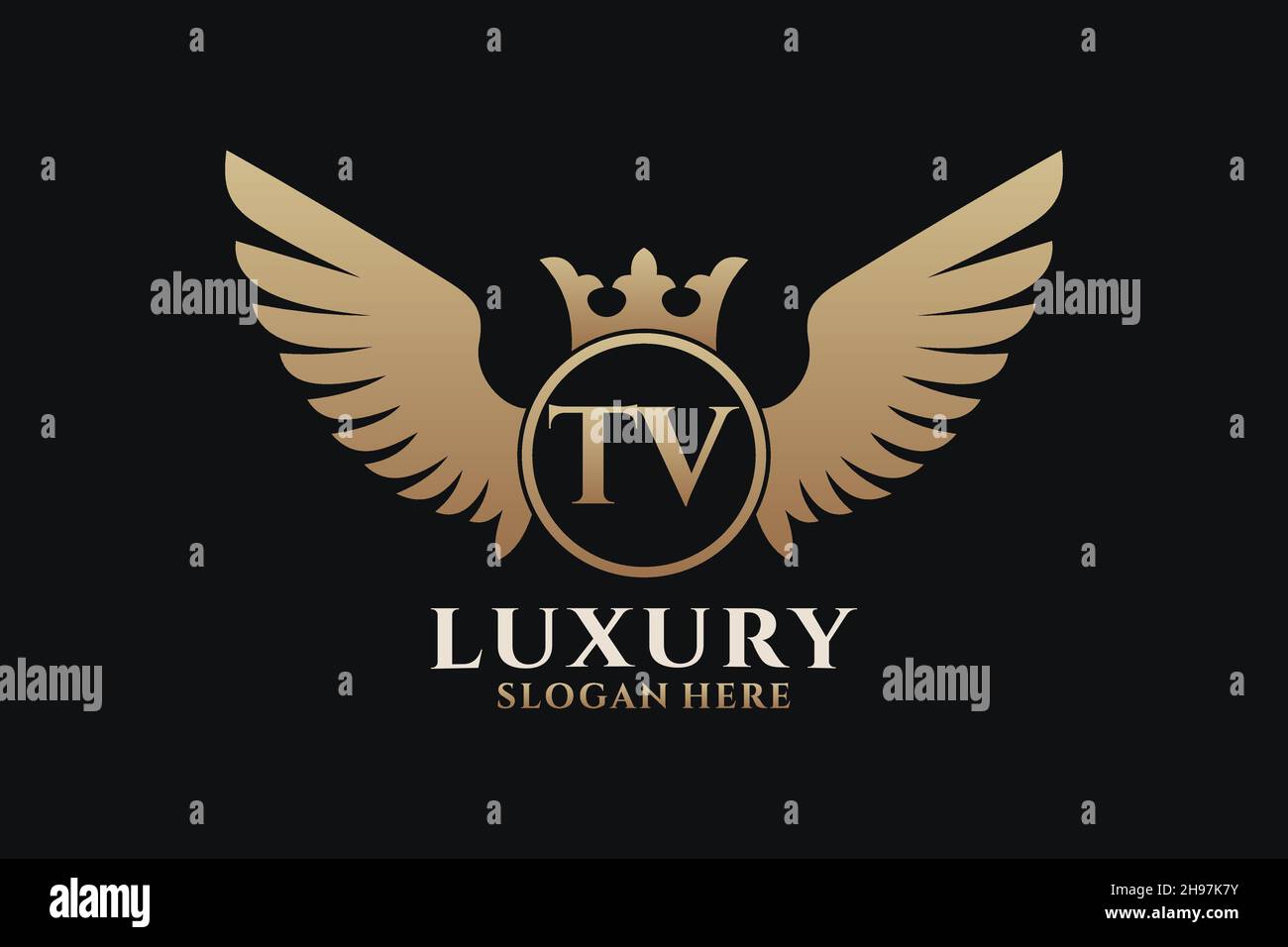 Luxury Royal Wing Letter TV crest Gold color Logo vector, Victory logo, crest logo, wing logo, Vector logo . Illustrazione Vettoriale