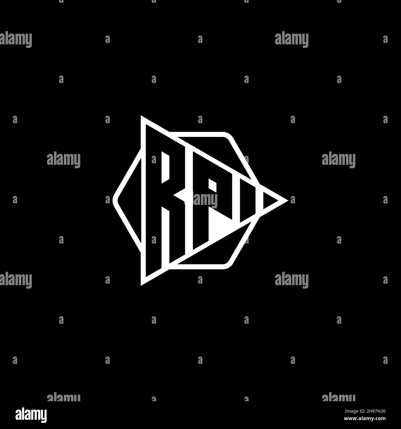 Lettera logo RP Monogrammo con bottone triangolare forma esagonale arrotondata. Logo monogramma circolare triangolare, lettera logo schermo triangolare. Illustrazione Vettoriale