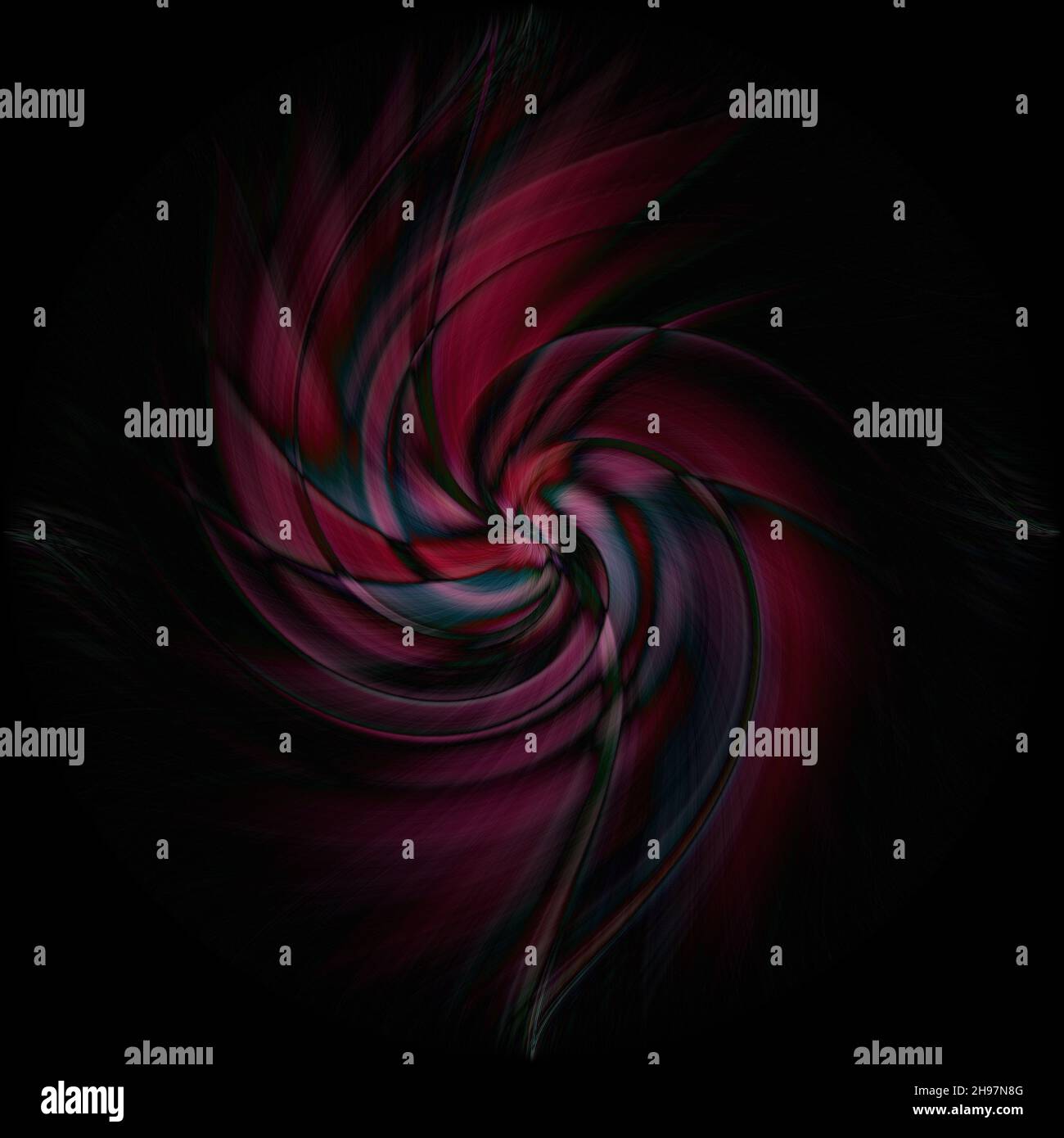 Un rendering 3D di uno sfondo a spirale astratto rosso e nero Foto Stock