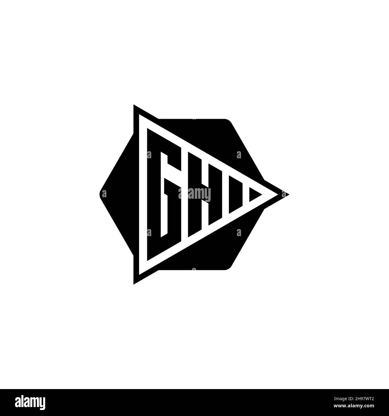 GH lettera del logo monogramma con triangolo forma di bottone esagonale arrotondata. Logo monogramma circolare triangolare, lettera logo schermo triangolare. Illustrazione Vettoriale