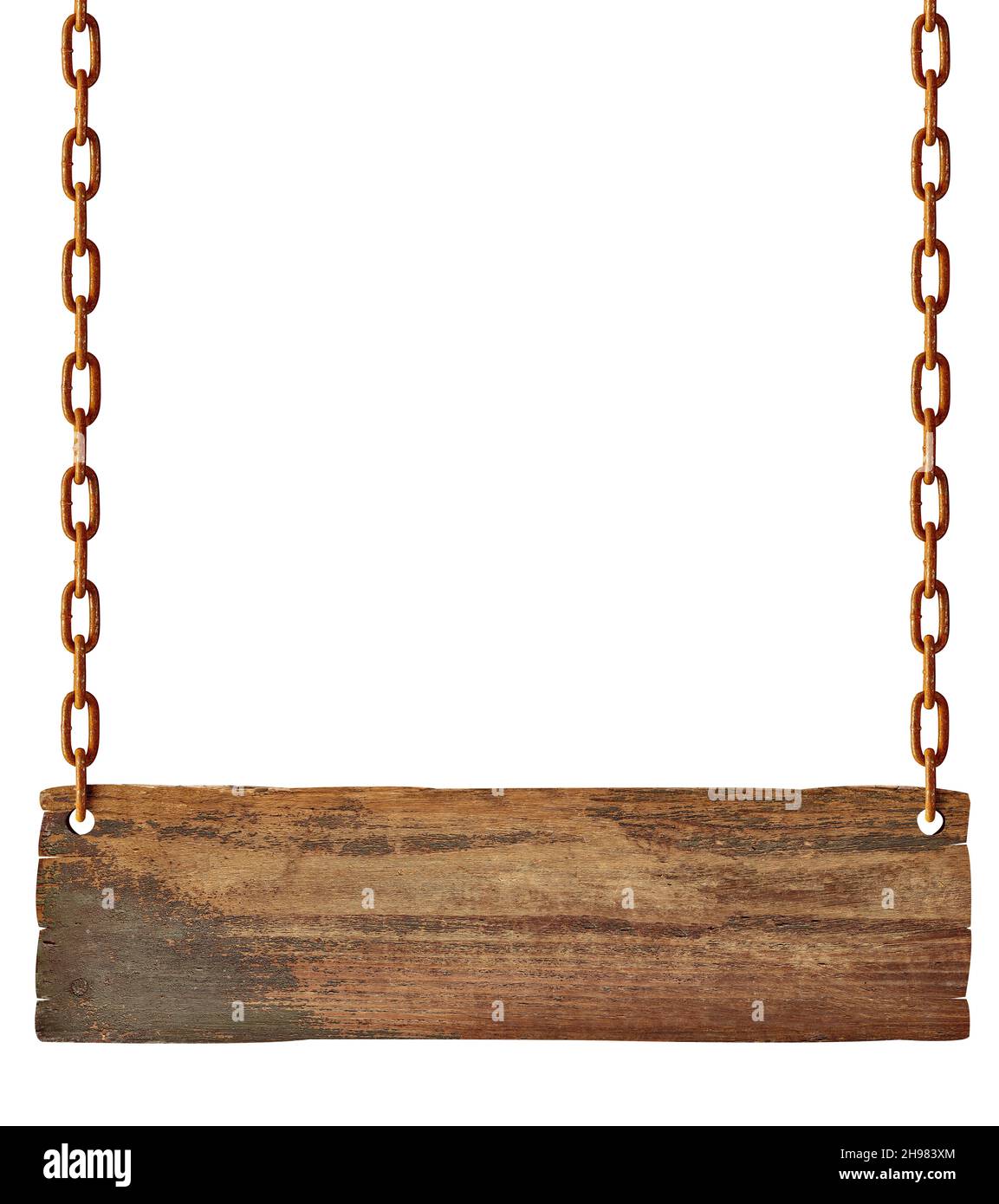 cartello bianco in legno appeso con catena e corda su sfondo bianco Foto  stock - Alamy