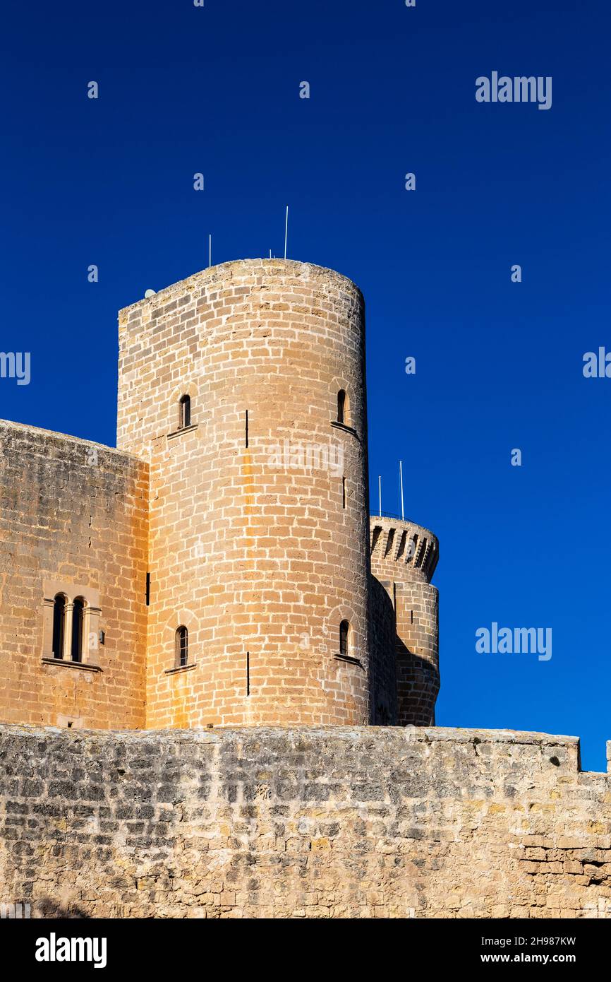 Primo piano del Castell de Bellver a Palma, Maiorca, Spagna Foto Stock