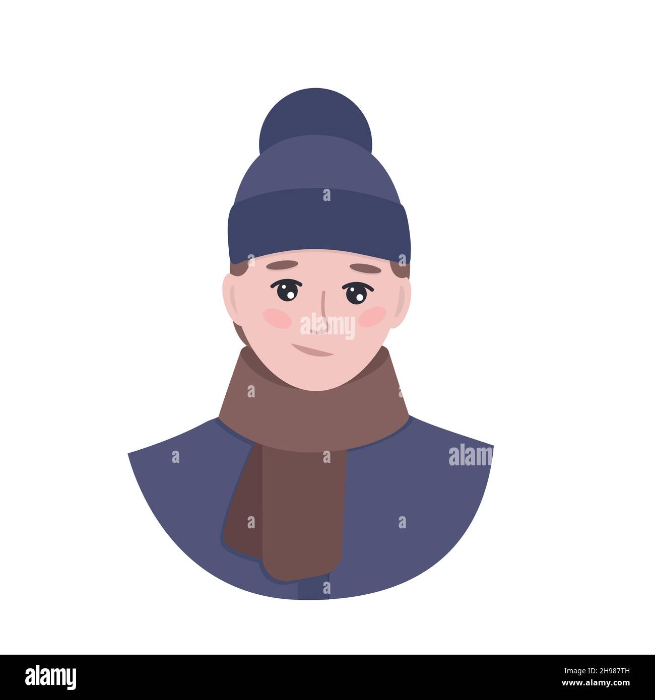 Ritratto di giovane uomo. Uomo in abbigliamento invernale: AT, cappotto e sciarpa. Illustrazione vettoriale isolata Illustrazione Vettoriale