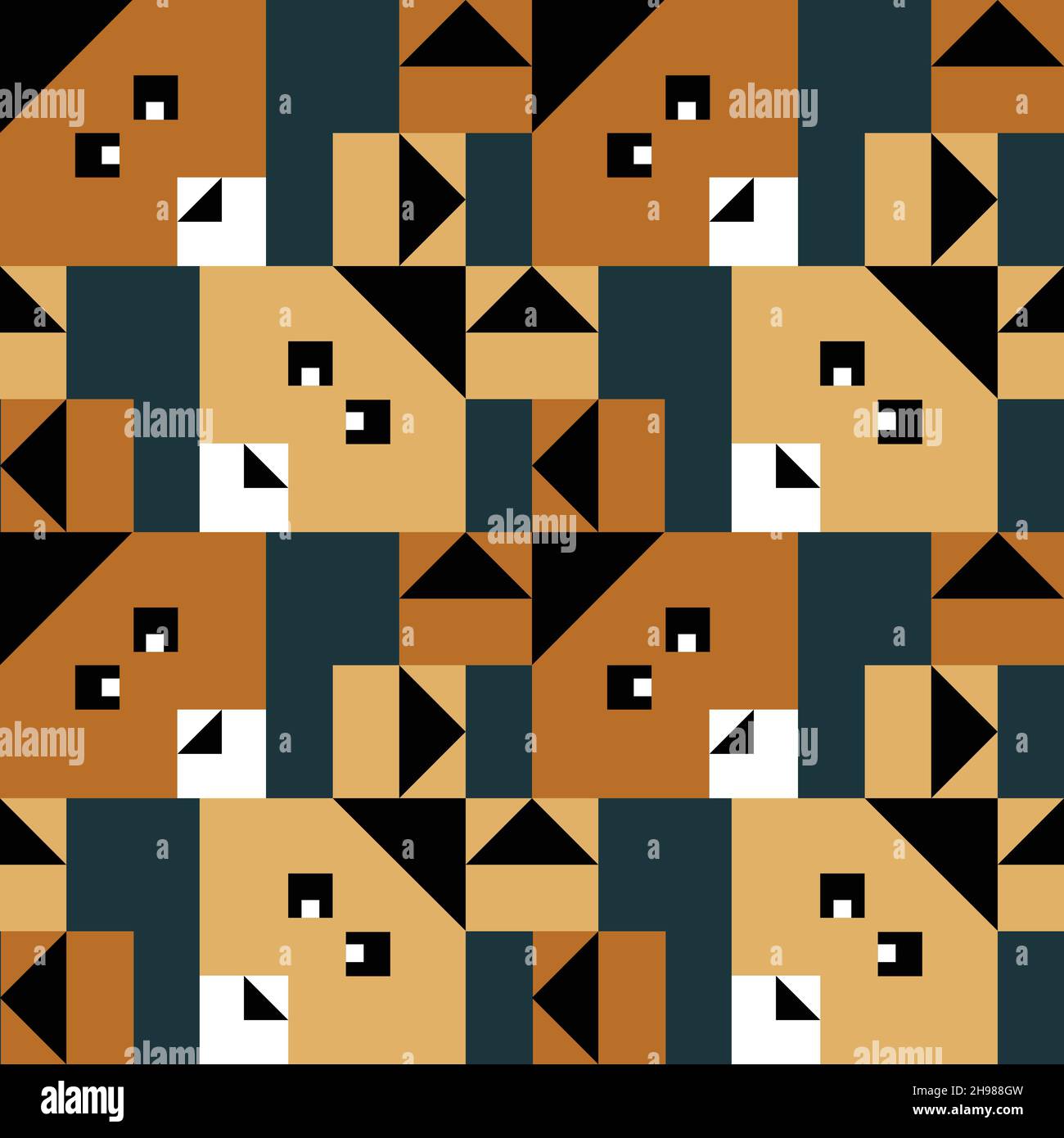 Pattern vettoriale senza giunture con coniglietti quadrati su sfondo blu. Carta da parati geometrica per bambini. Illustrazione Vettoriale