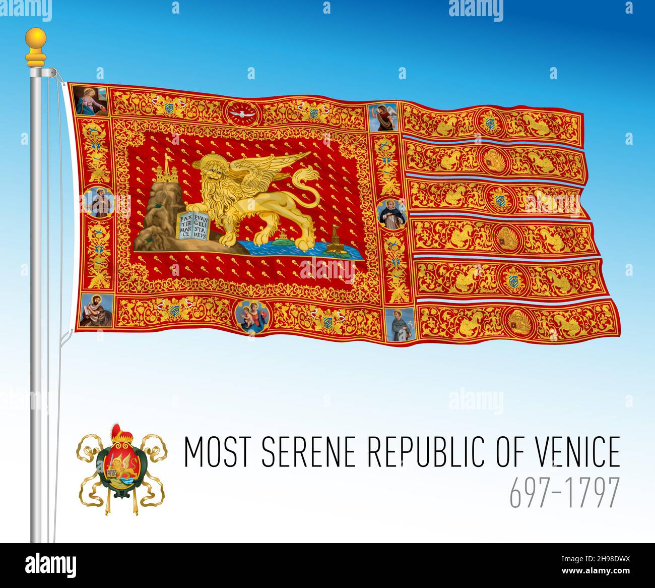 La più serena Repubblica di Venezia bandiera storica, 697 - 1797, illustrazione vettoriale Illustrazione Vettoriale