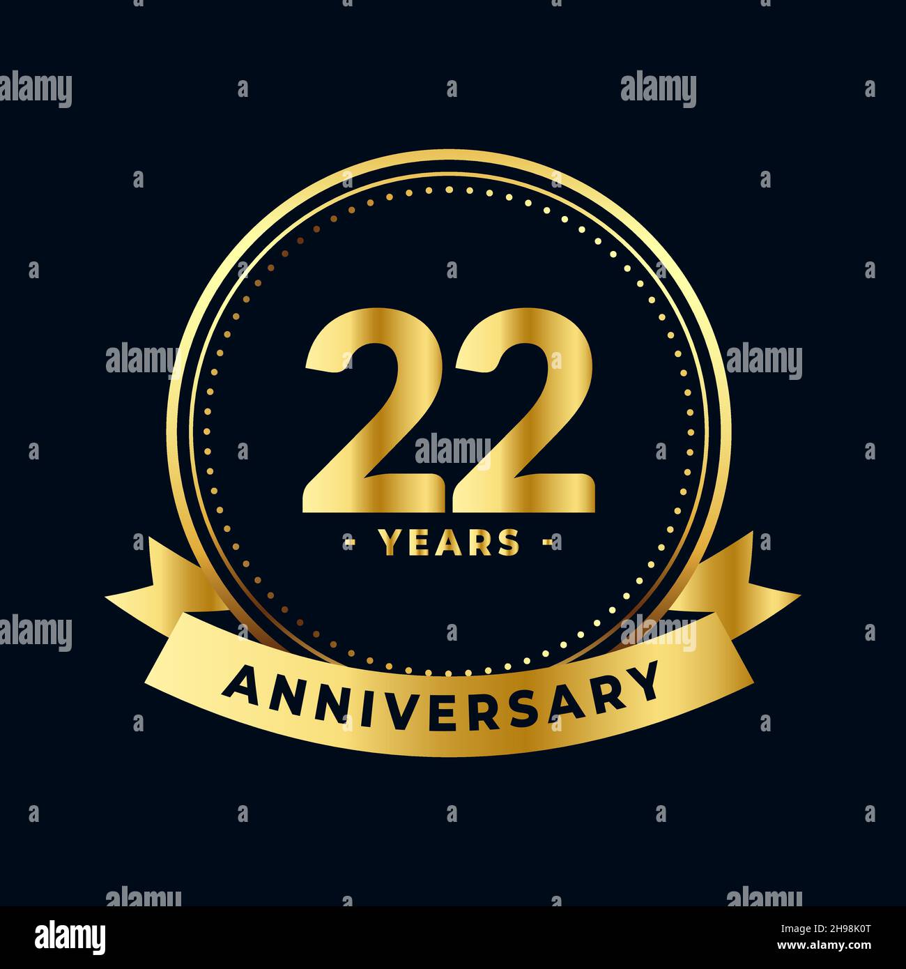 Ventidue anni anniversario oro e nero isolato Vector Illustrazione Vettoriale