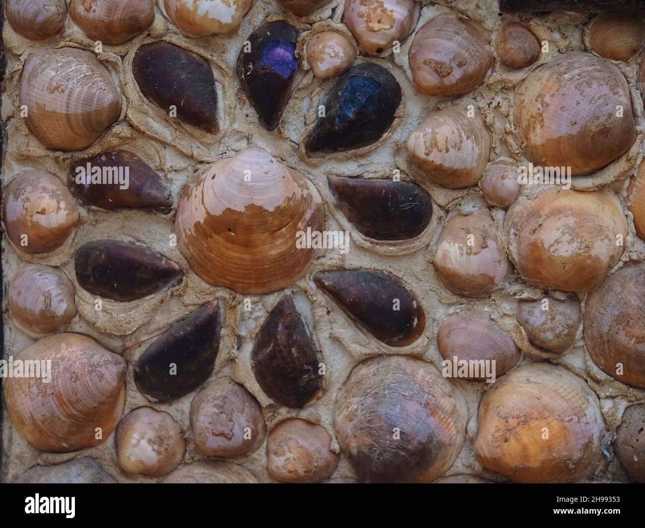 Facciata con conchiglie al bar Portas da Villa Antiquily di Albufeira Foto Stock