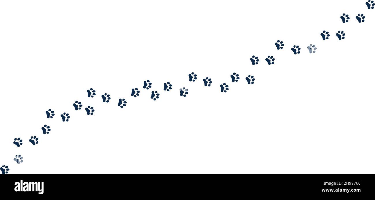 Sentiero per piedi Cat. Zampe placcate in gattino, silhouette nere per gli animali domestici. Pista per cani, strada di sosta. Passi isolati di cucciolo, animale che cammina vettore recente Illustrazione Vettoriale