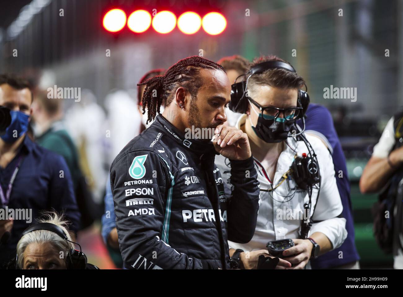 HAMILTON Lewis (gbr), Mercedes AMG F1 GP W12 e Performance, ritratto durante la Formula 1 stc Saudi Arabian Grand Prix 2021, 21esimo round del Campionato del mondo di Formula uno FIA 2021 dal 3 al 5 dicembre 2021 sul circuito di Jeddah Corniche, a Jeddah, Arabia Saudita - Foto: Florent Gooden/DPPI/LiveMedia Foto Stock