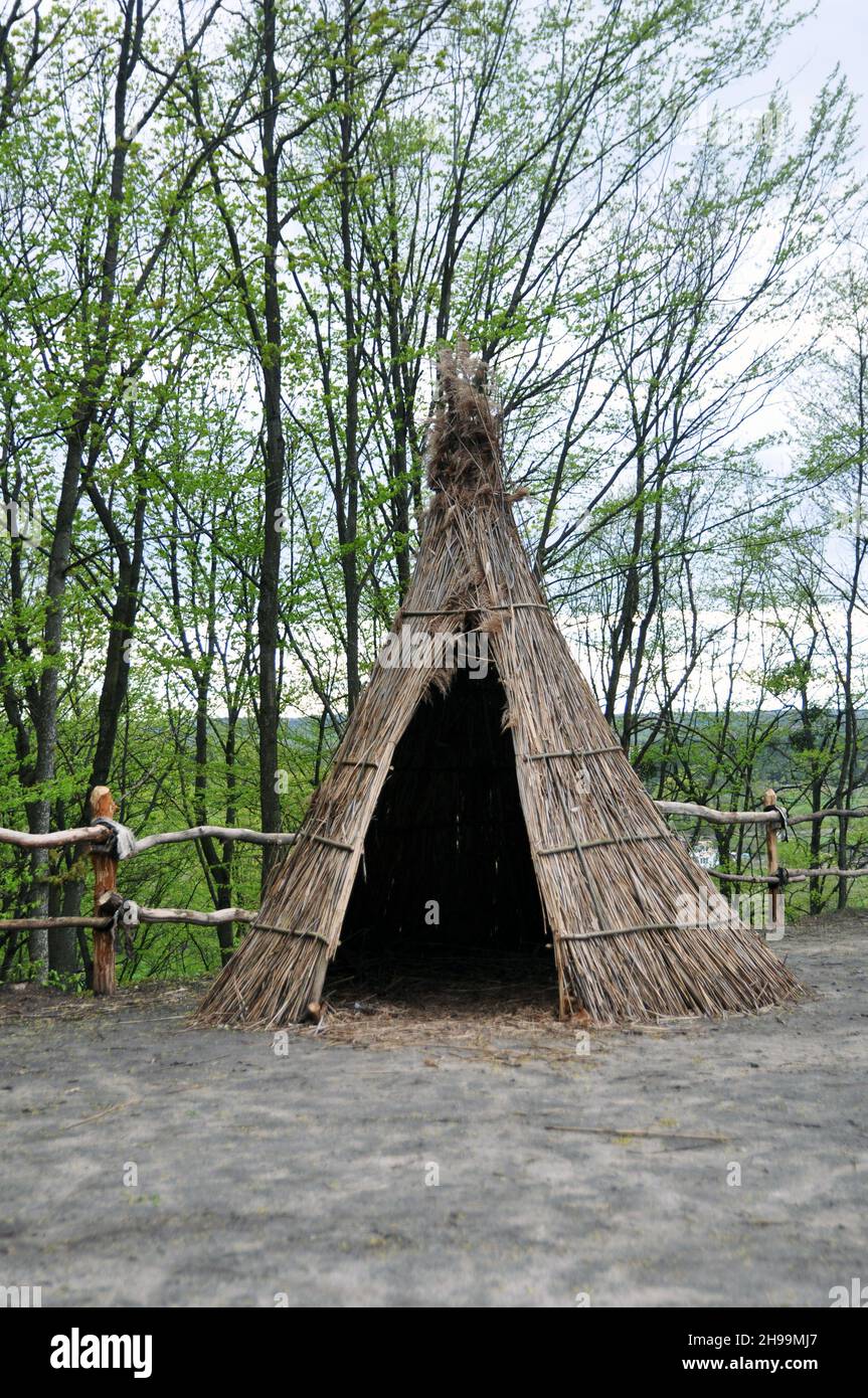 Capanna Reed wigwam. Dimora di persone primitive. Cultura indiana. Foto Stock