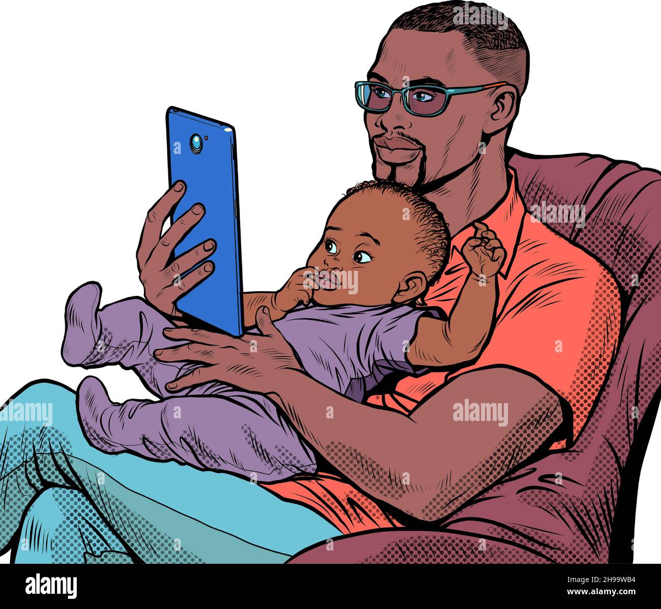 Padre e bambino africano, casa e paternità. Amore e cura Illustrazione Vettoriale