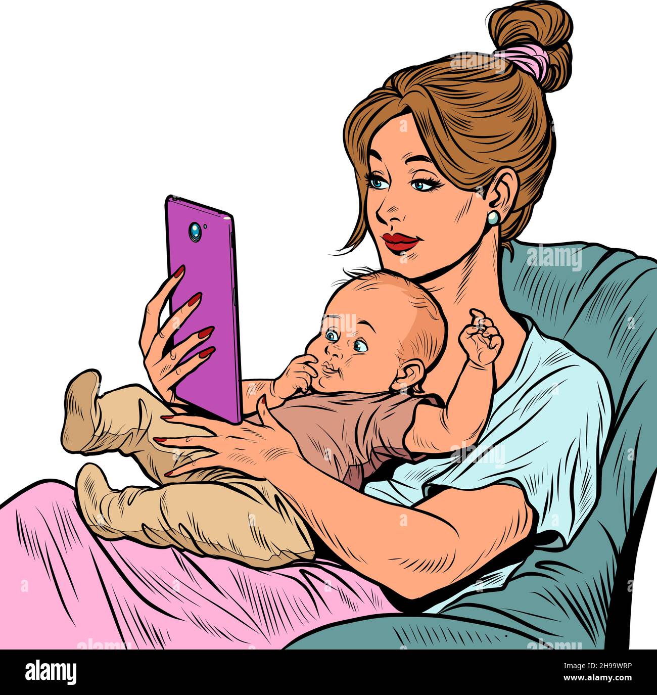 Madre e bambino, lavoro e maternità. Amore e cura Illustrazione Vettoriale