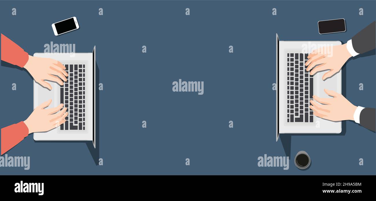 Illustrazione dello spazio di lavoro sulla scrivania. Vista dall'alto sul tavolo. Illustrazione Vettoriale