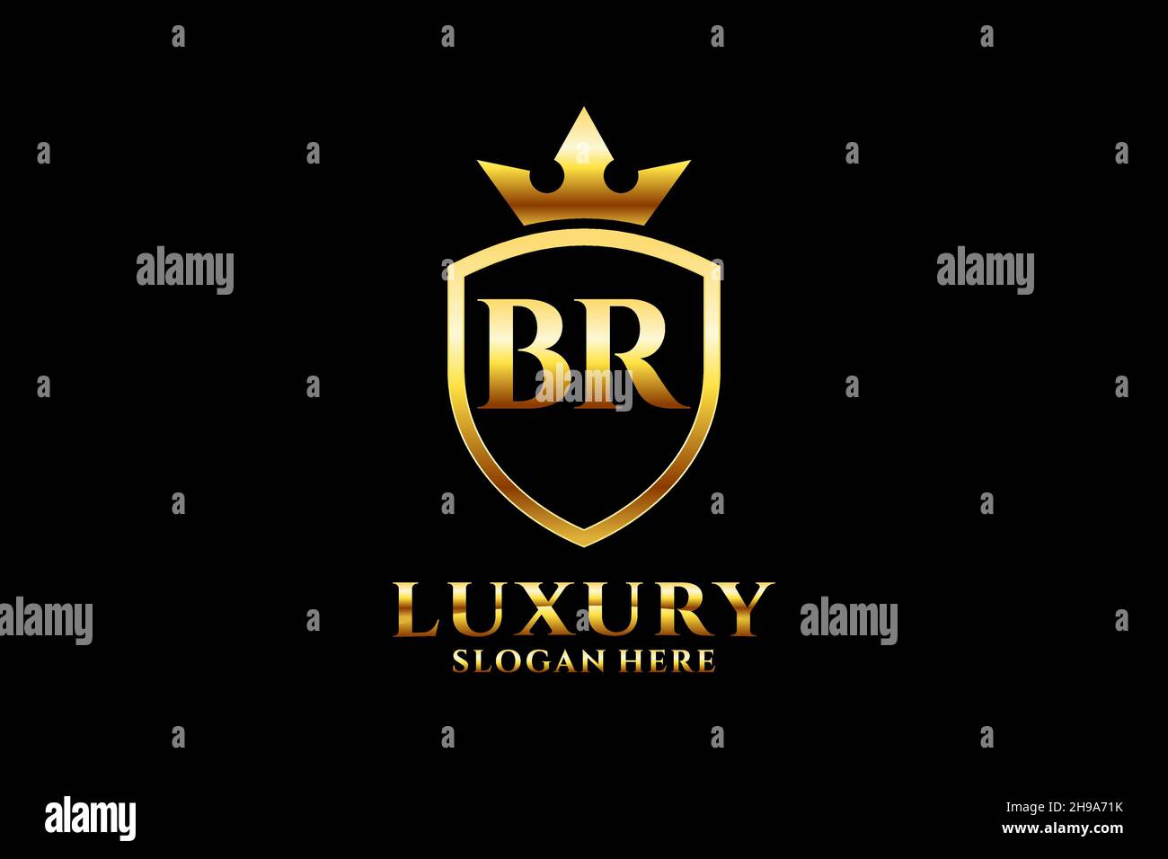 BR elegante monogramma di lusso logo o modello badge con scroll e corona reale - perfetto per progetti di branding di lusso Illustrazione Vettoriale