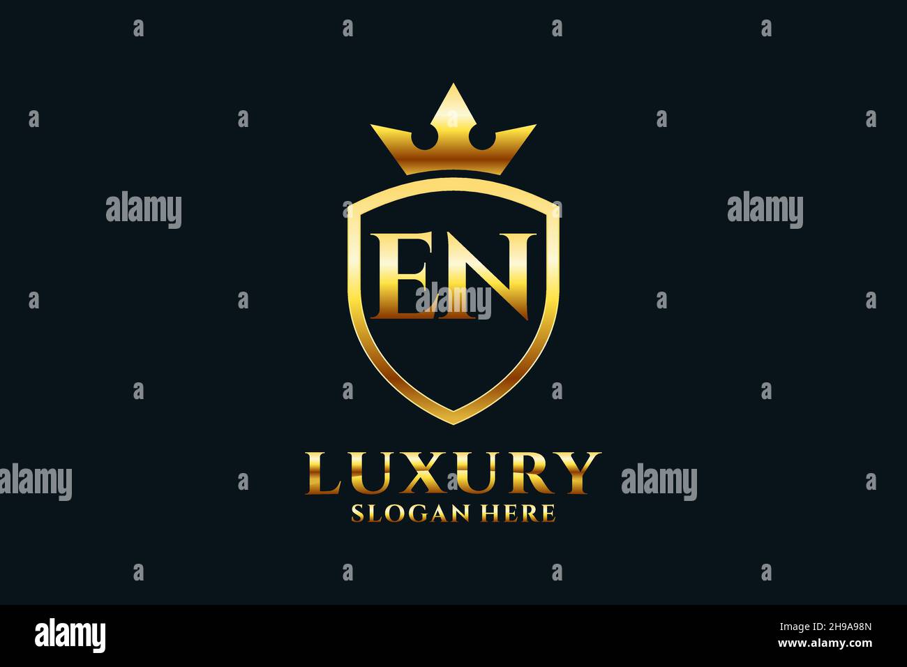 IT elegante logo monogramma di lusso o modello badge con scroll e corona reale - perfetto per progetti di branding di lusso Illustrazione Vettoriale