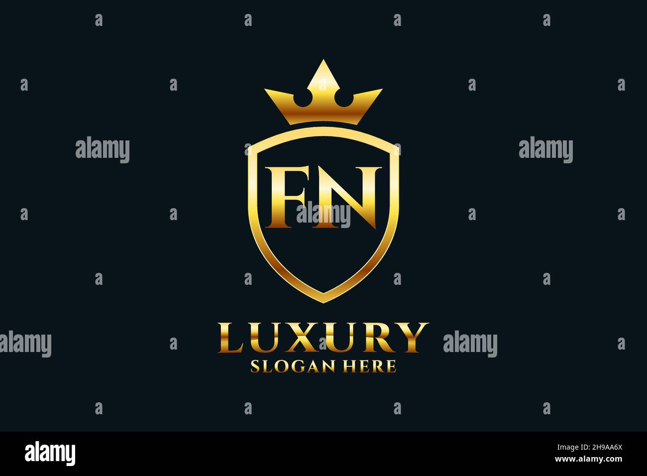 Elegante logo monogramma di lusso FN o modello con scroll e corona reale - perfetto per progetti di branding di lusso Illustrazione Vettoriale