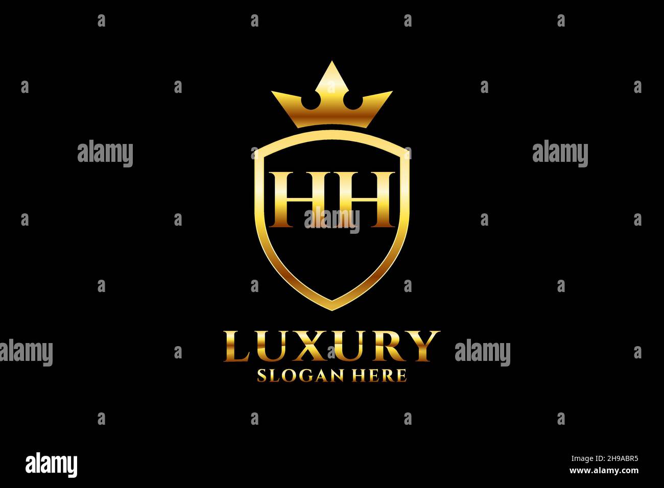 HH elegante monogramma di lusso logo o modello con scroll e corona reale - perfetto per lussuosi progetti di branding Illustrazione Vettoriale
