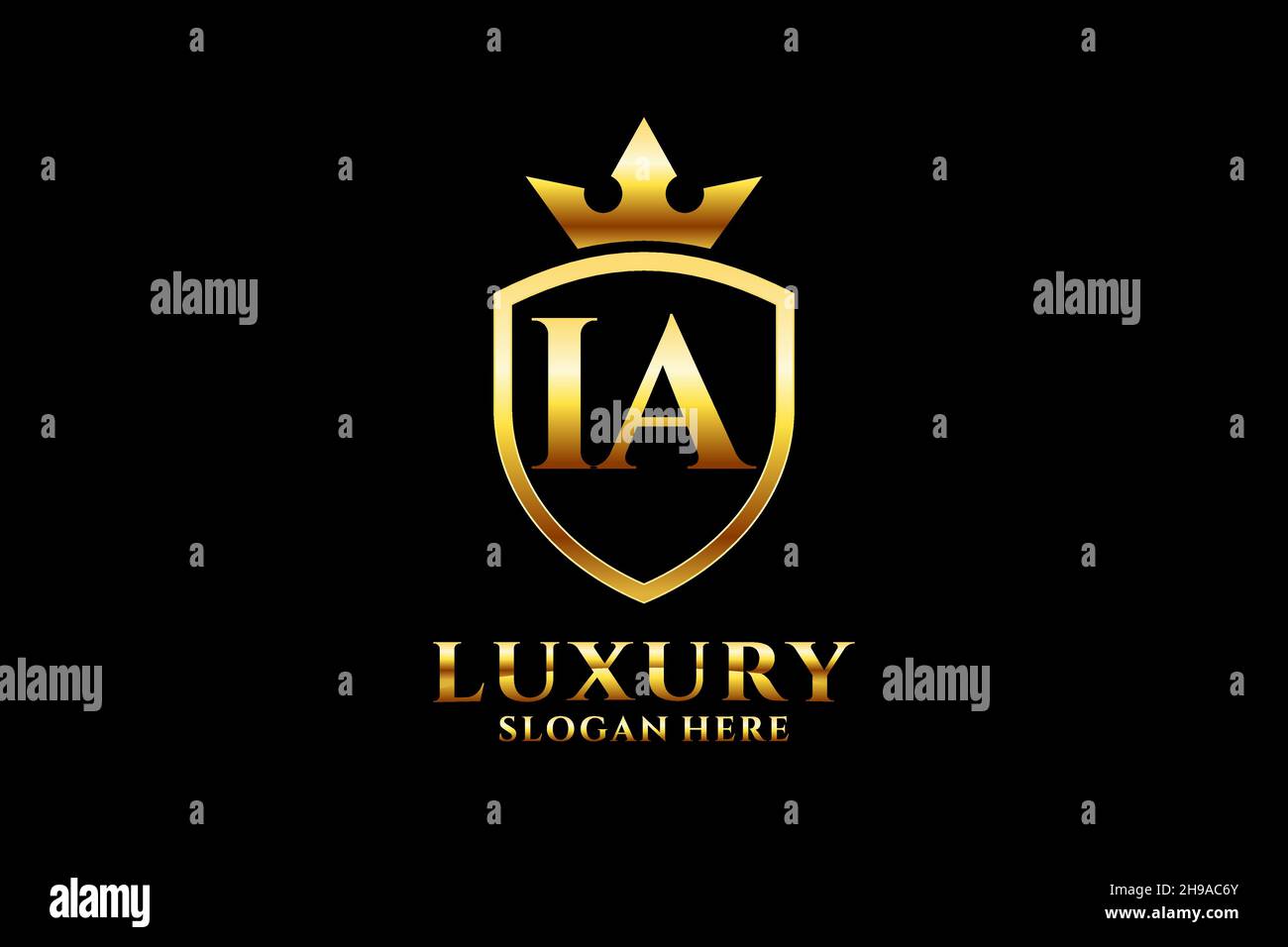 IA elegante monogramma di lusso logo o modello badge con scroll e corona reale - perfetto per lussuosi progetti di branding Illustrazione Vettoriale