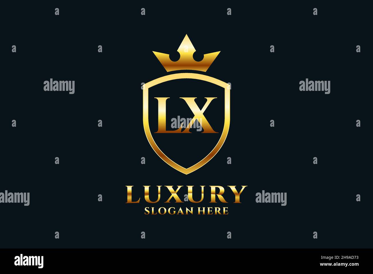 LX elegante logo monogramma di lusso o modello con scroll e corona reale - perfetto per progetti di branding di lusso Illustrazione Vettoriale