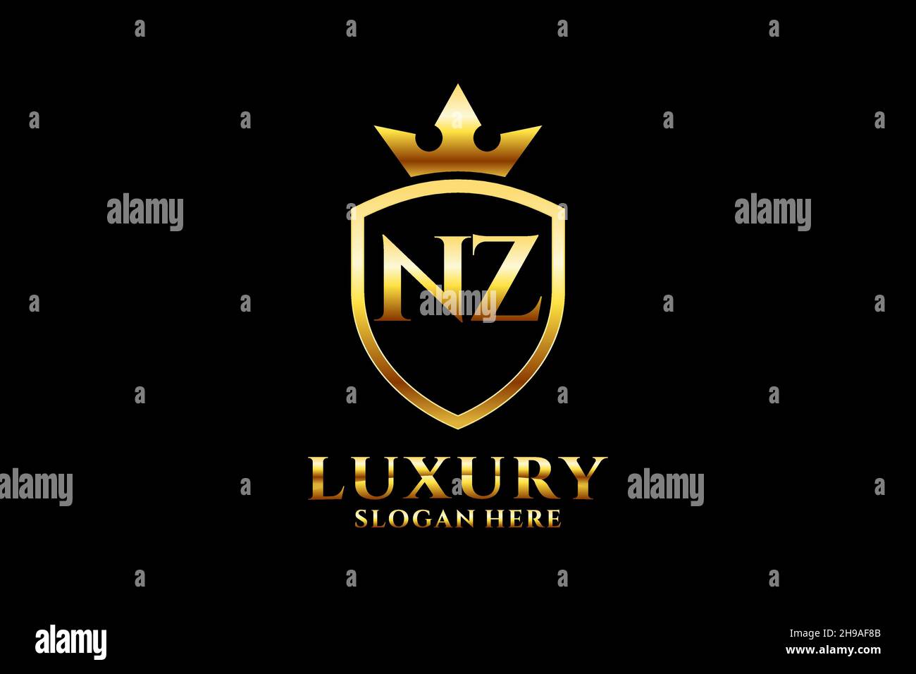 NZ elegante monogramma di lusso logo o modello con scroll e corona reale - perfetto per lussuosi progetti di branding Illustrazione Vettoriale